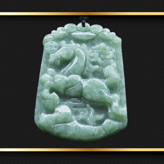 Hand carved Jadeite Jade Horse Pendant Burma mine… - image 1