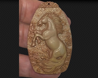 Large Jasper Hand Carved Horse Focal Pendant Cameo Mat finish