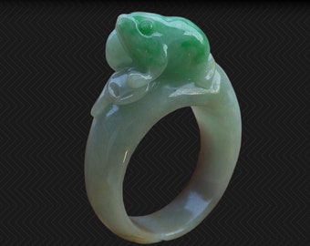 Very Large Frog Jadeite Jade Ring Size 13.75 Grade A Untreated Certified