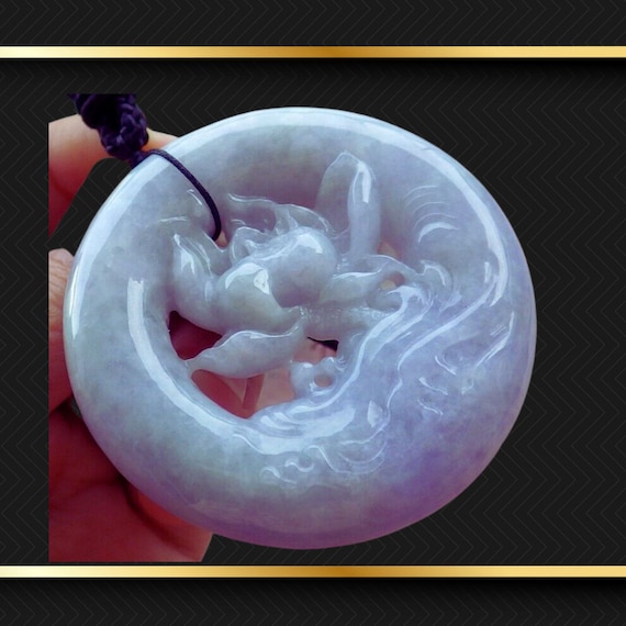 HUGE 346.90ct carved Lotus Pendant Lavender Jadei… - image 1