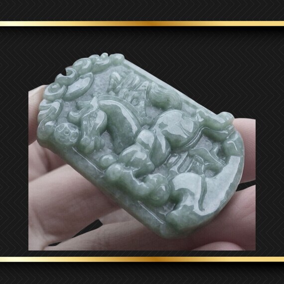 Hand carved Jadeite Jade Horse Pendant Burma mine… - image 9