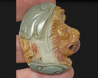 Sensational Large Jasper Hand Carved Lion Focal Pendant Cameo Beautiful Complex gem