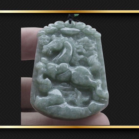 Hand carved Jadeite Jade Horse Pendant Burma mine… - image 7