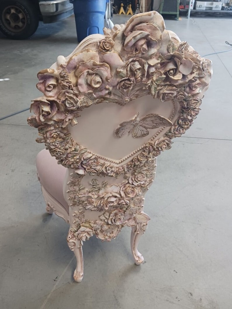 Dining Side Vanity Chair Roses Butterfly Wood New Upholstery - Etsy