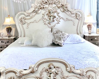 King bed frame Queen Full master bedroom French Cherub Rose