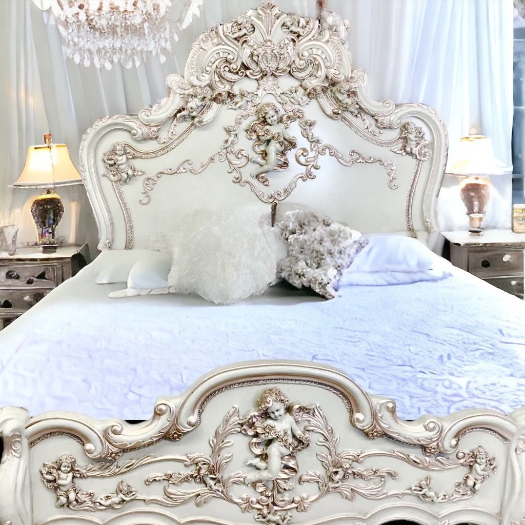 King Bed Frame - Queen -master Bedroom - French Cherub Rose White Gold -  Etsy, image size:1024x1024