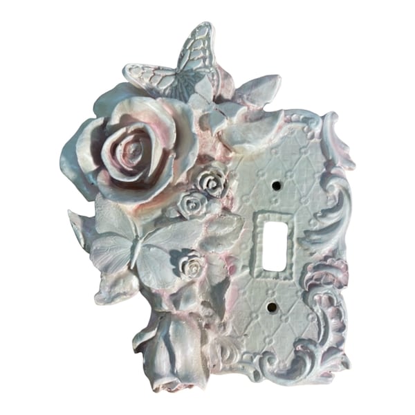 Butterfly roses metal light for 1 switch rocker plate cover