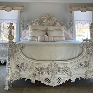 King Queen bed set master bedroom French Cherub Rose angels