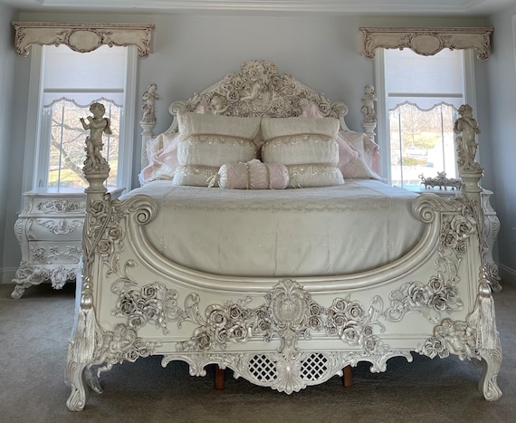 King Queen Bed Set Master Bedroom French Cherub Rose Angels Etsy