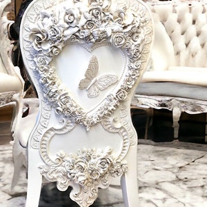 Dining side chair-formal dining room- roses-butterfly-wood carved carving-elegant