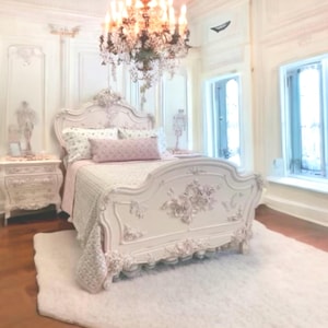 Queen- Full- Double antique victorian French bed headboard foot board butterflies roses carvings- shabby chic