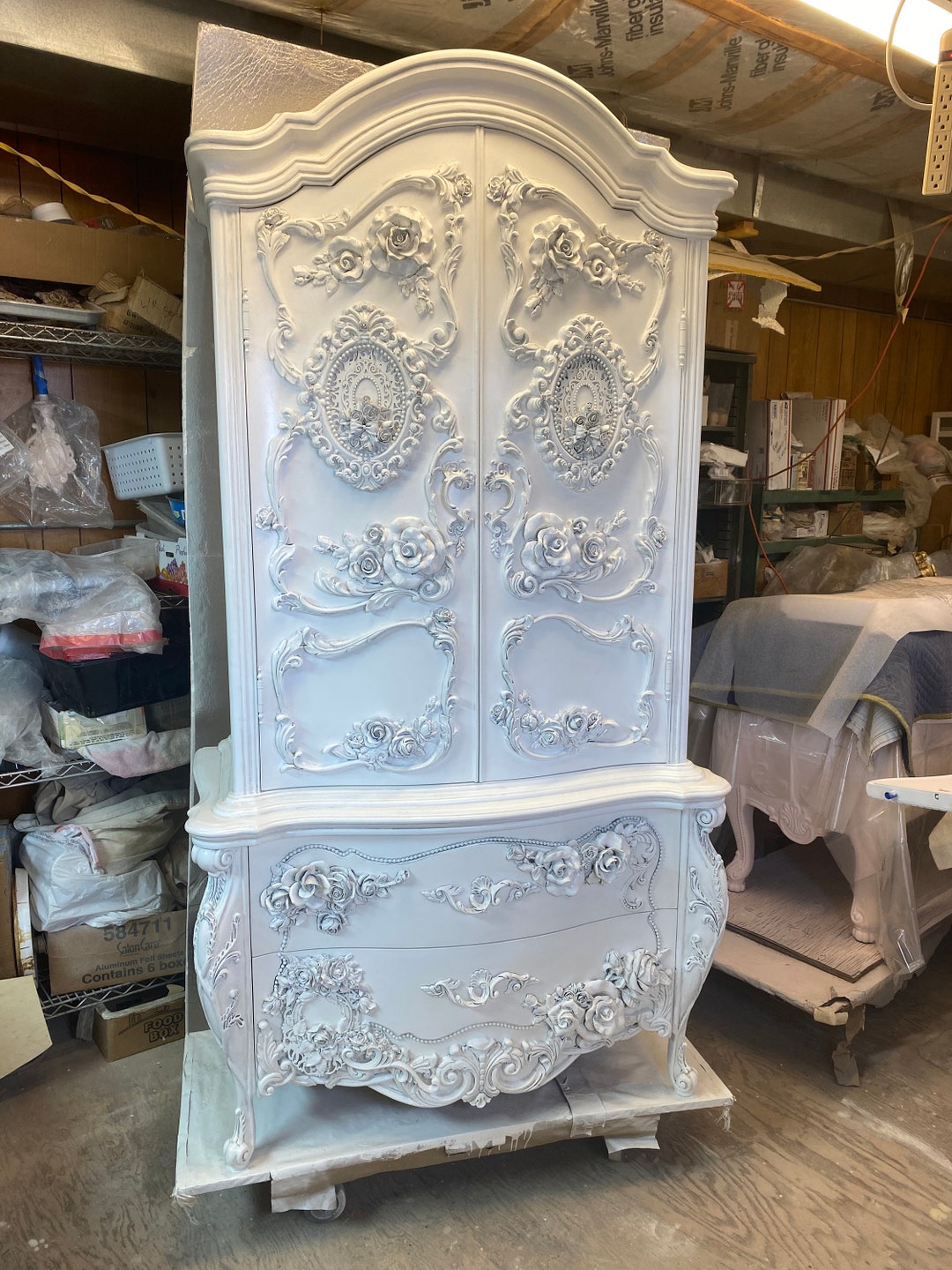 Armoire Master Bedroom Wood Roses Clothing Wardrobe Etsy