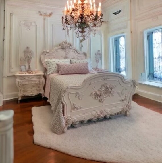 Queen Full Double Antique Victorian French Bed Headboard Foot Board Butterflies Roses Carvings Shabby Chic Etsy UK