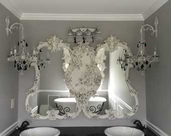 Large mirror cherubs roses Sofa vanity bath dining credenza