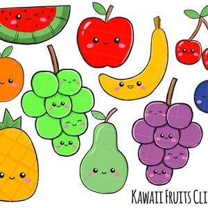 Vector Clipart - Kawaii Fruits - Cute Fruits Clipart Set - High Quality Vectors - Instant Download - Kawaii Fruits Clipart 300dpi png svg
