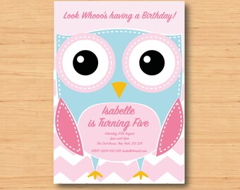 Personalized Owl invite - SELF EDITABLE PDF - 5 x 7 inch Customisable Owl Printable Birthday Party Invite - Instant Download