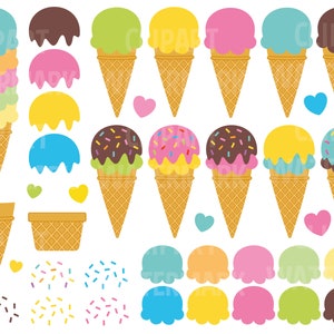 Eiscreme Clipart, Eistüten Clip Art Set, bauen Sie Ihr eigenes Eis, Gelato Clipart, buntes Eis, svg, png, kommerzielle Nutzung