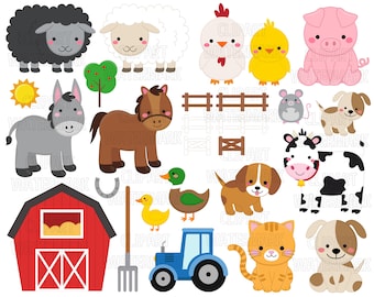 Farm Animals Clipart, cow, horse, chicken, duck, dog, cat, mouse clipart, barn clipart, sheep, tractor, svg, png, commercial use