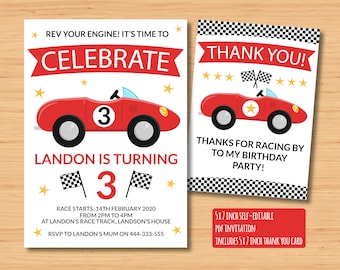 Race car Invitation, Race car Birthday Invitation, Race car Birthday, Car Birthday Party Invitation, Car Invitation, 5x7 downloadable