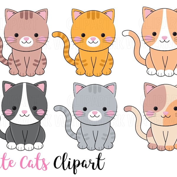 Cats Clipart, Cute Kittens and Cats Clip art, Pets Clipart, Vector Clipart Pet Illustrations, SVG, PNG, 58 images, Commercial Use