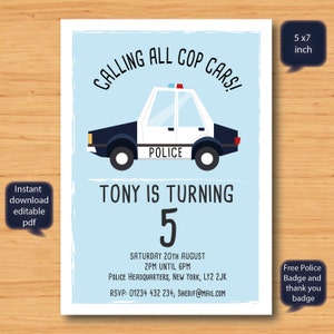 instant download personalized police car burthday party invitation and baby shower invite