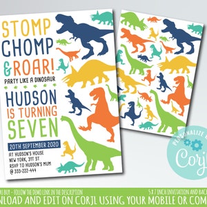 Dinosaur Birthday Party Invitation, Dinosaur Party, Dino Birthday Party, Trex invitation, Dino invite, instant download 5x7 inch invite