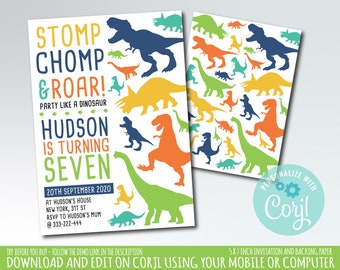 Dinosaur verjaardagsfeestje uitnodiging, dinosaurus partij, Dino verjaardagsfeestje, Trex uitnodiging, Dino uitnodigen, instant download 5 x 7 inch uitnodigen