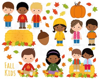 Leuke Herfst Clipart, Herfst Kinderen Clipart, Herfst Clipart, Herfst bladeren, hooi balen, pompoenen, svg, png, commercieel gebruik