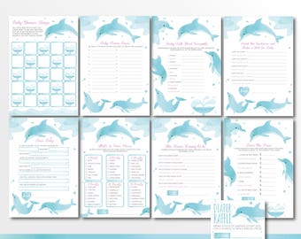 Dolfijn babyshowergames, Sea Life babyshower, 11 jpg en pdf Baby Under Dolphin Babyshower, babyshowergames