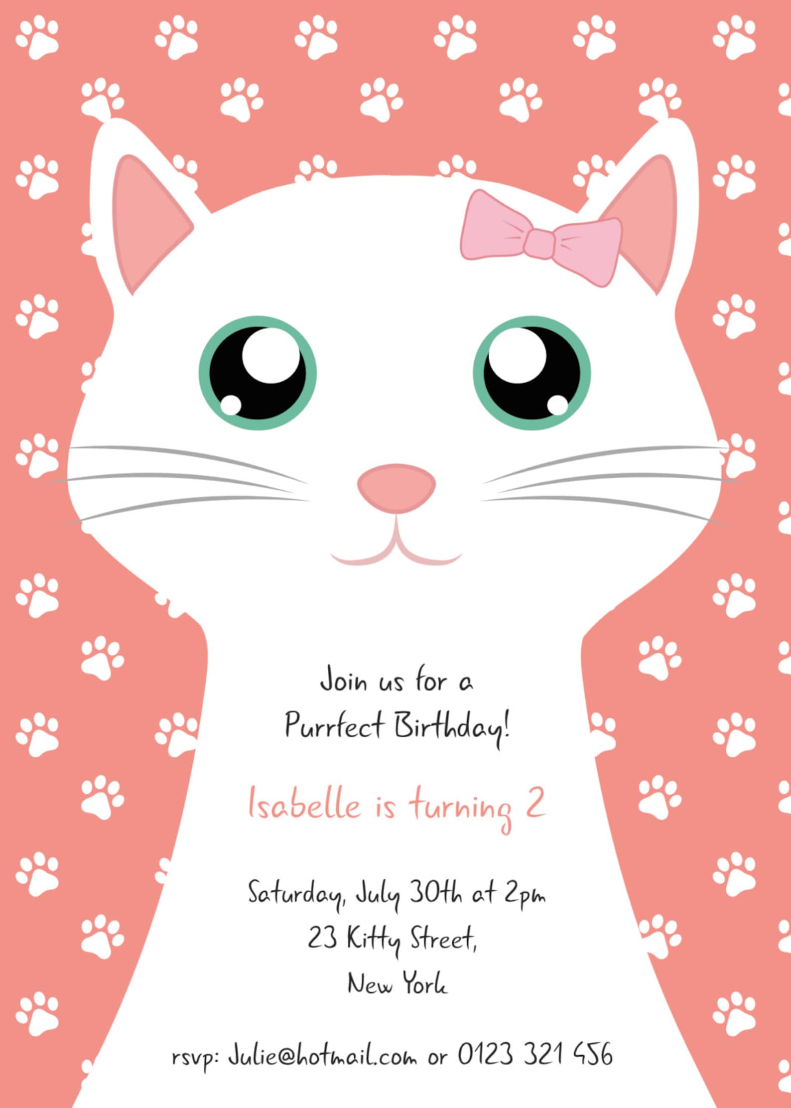 Cat Kitty Kitten Birthday Invitation SELF EDITABLE PDF 5 | Etsy