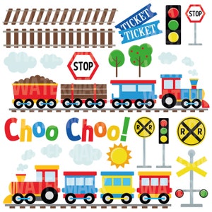 Train Set Clipart, Steam Train Clipart, Train Tracks, transportation vehicles clipart, ticket clipart, svg png commercial use