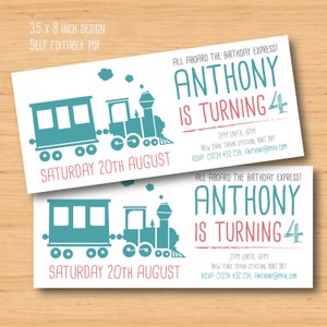 train ticket birthday invitation-SELF EDITABLE PDF -5 x 7 inch Customisable Printable and Birthday Party Invite - Instant Download