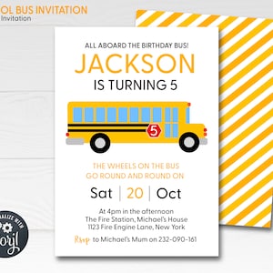 School Bus Party Invite, School Bus Birthday Invitation, Children&#39;s Bus Party Invite, School Bus Baby Shower, 5x7 inch instant download