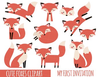 Fox Clipart, Cute Fox Clipart, Baby Shower Clipart, Party Clipart, Woodland Animal Clipart, instant download vector clipart