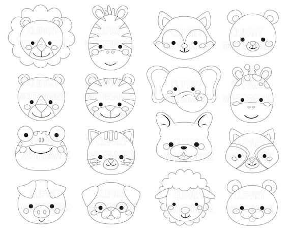 Animal Faces Clipart Safari Animals Cats Dogs Bears Lamb - Etsy Animal Faces Clipart Safari Animals Cats Dogs Bears Lamb - Etsy