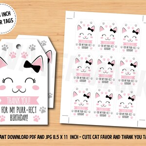 Cute Cat Favor Tags INSTANT DOWNLOAD, Cats Thank You Tags, Kitten Tags, Cat Gift Tags, Cat and Kitten Birthday Printables
