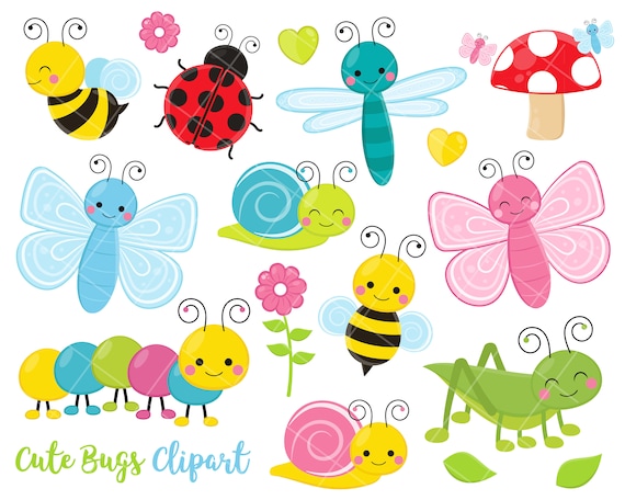 Download Free Cute Crawling Bugs Clipart Cute Insects Grasshopper Snail Etsy SVG Cut Files