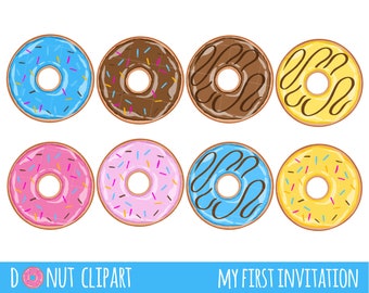 Donut Clipart - lindo donut clipart - Pastel descargar - Descarga instantánea - Comida basura - Desayuno - Comida dulce - PNG, SVG descarga instantánea