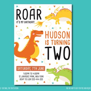 Dragon Invitation, Dragon birthday, Dragon birthday invitation, Dragon Printable Invitation, Dragon Party, 5x7 pdf self-editable
