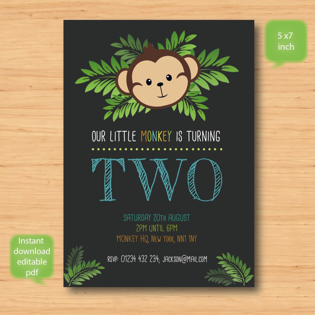 Instant Download Personalized Monkey Birthday Party Invitation - Etsy