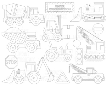 Construction Clipart, instant download clipart, dump truck, tractor, lorry, cement truck, png, svg, jpg, digital stamp, commercial use
