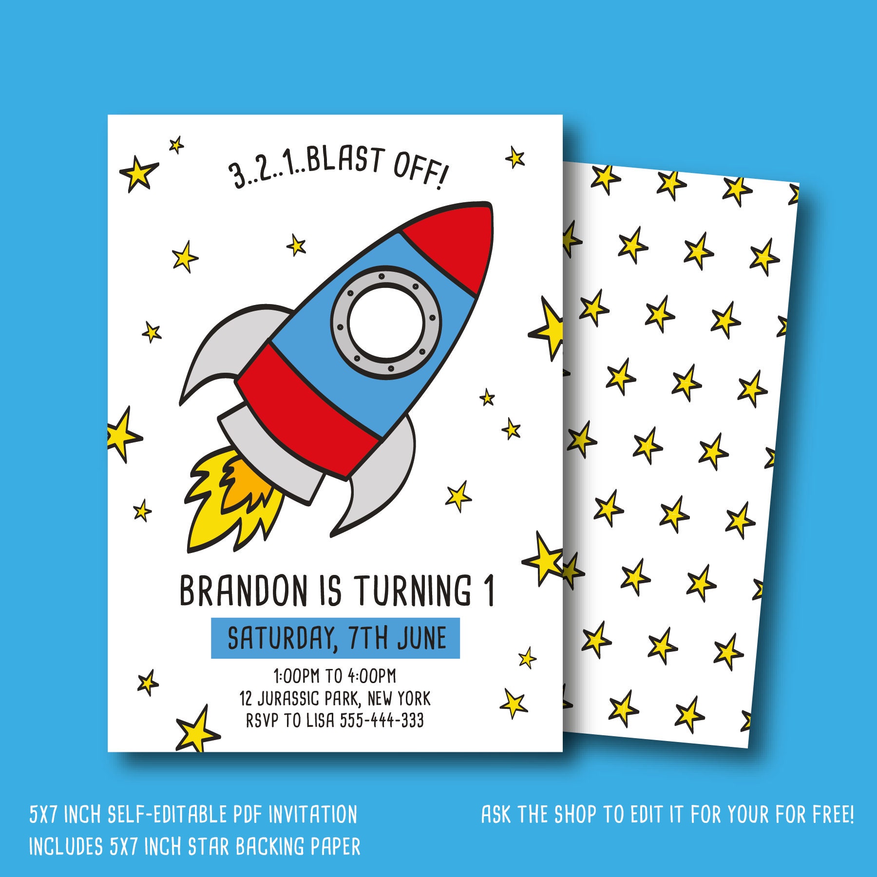 Space Invitation, Rocket Ship Invitation, Space Rocket Birthday,-self ...