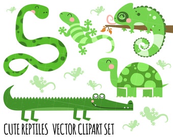 Vector Clipart Reptiles, Tortoise Clipart, crocodile clipart, snake clipart, lizard clipart Instant Download - 300 dpi png and svg