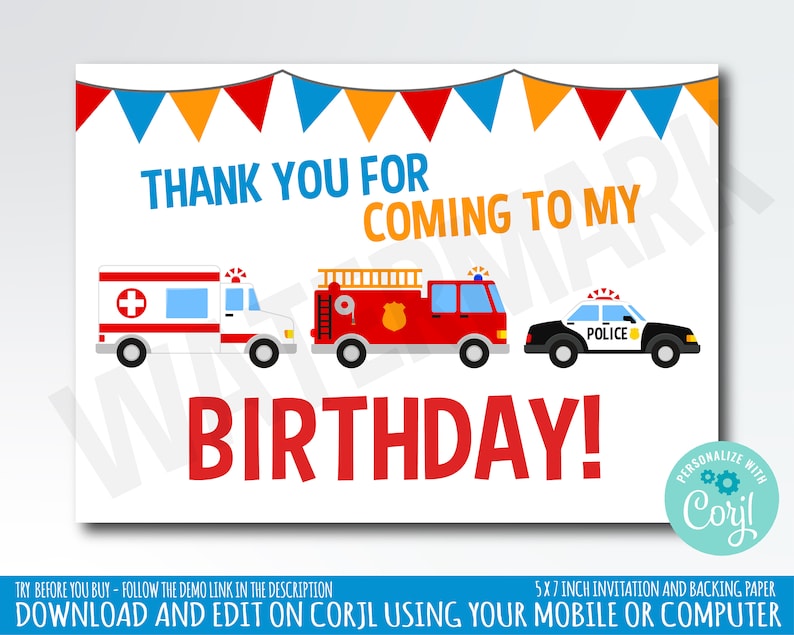 Emergency Vehicles Birthday Party Invitation Fire Party Etsy