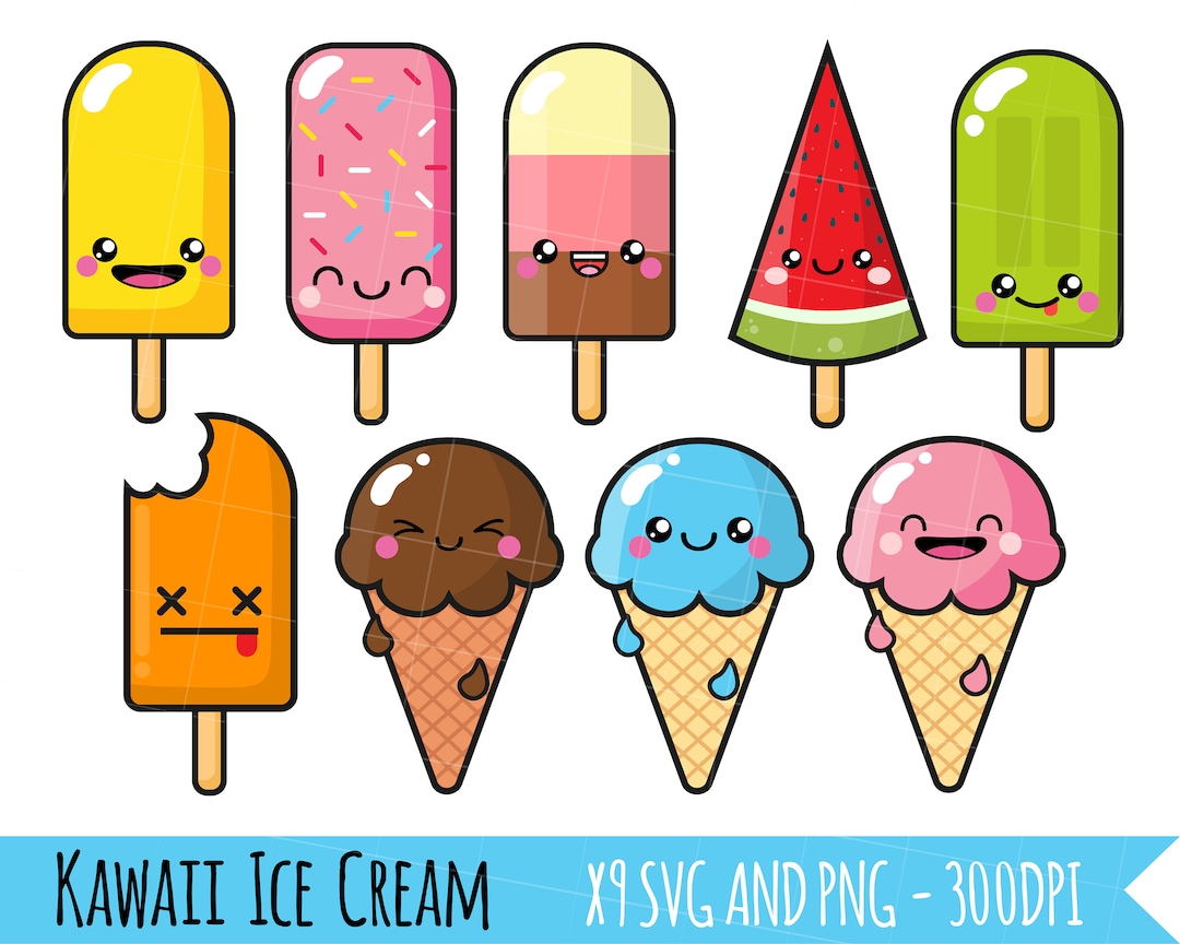 Ice Cream Clipart, Cute Ice-cream Clipart, Kawaii Ice Cream, Popsicle