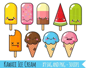 Clipart z lodami, słodkie clipart z lodami, kawaii lody, clipart z lodami, clipart kawaii, svg i png