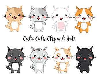 ベクター クリップアート - かわいい猫 - かわいい猫のクリップアート セット - 高品質のベクター - 即時ダウンロード - かわいい猫のクリップアート 300dpi png