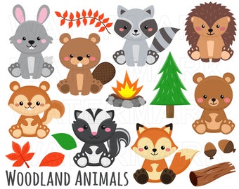 Bosdieren clipart, voor, das, stinkdier, egel, eekhoorn, konijn, wasbeer, bever clipart, svg, png, commercieel gebruik