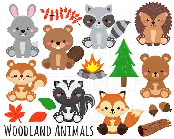 Woodland animals clipart, for, badger, skunk, hedgehog, squirrel, rabbit, raccoon, beaver clipart, svg, png, commercial use