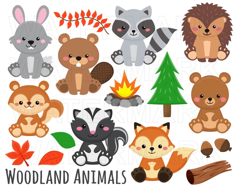 Woodland animals clipart, for, badger, skunk, hedgehog, squirrel, rabbit, raccoon, beaver clipart, svg, png, commercial use image 1